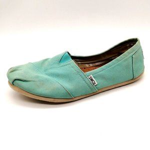 Toms Womens Loafer Green Canvas Slip On Elastic Inset Square Toe Flat Heel‎ 9